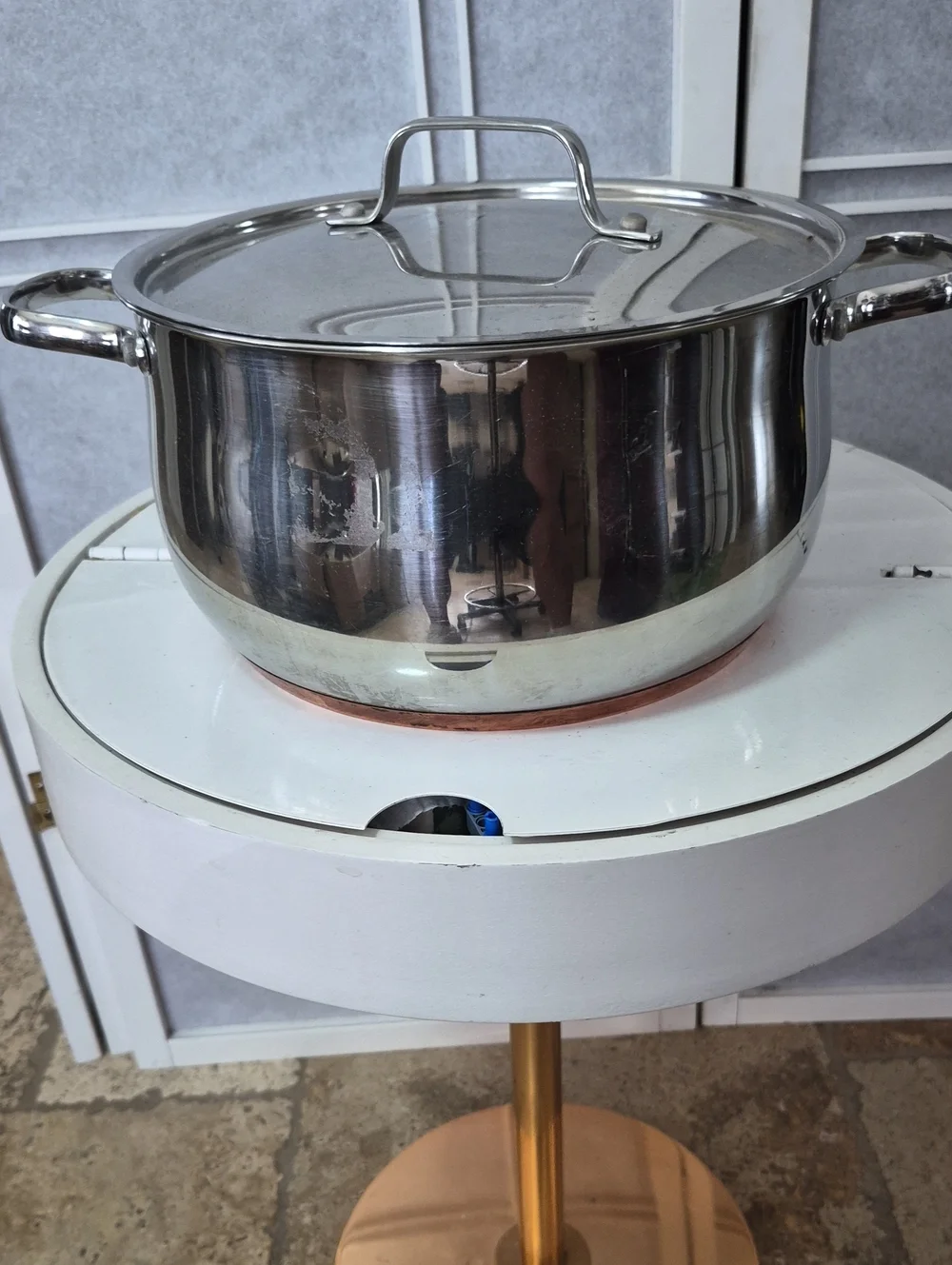 Revere Ware Copper Bottom 6 Qt Stainless Steel Sauce Pot.